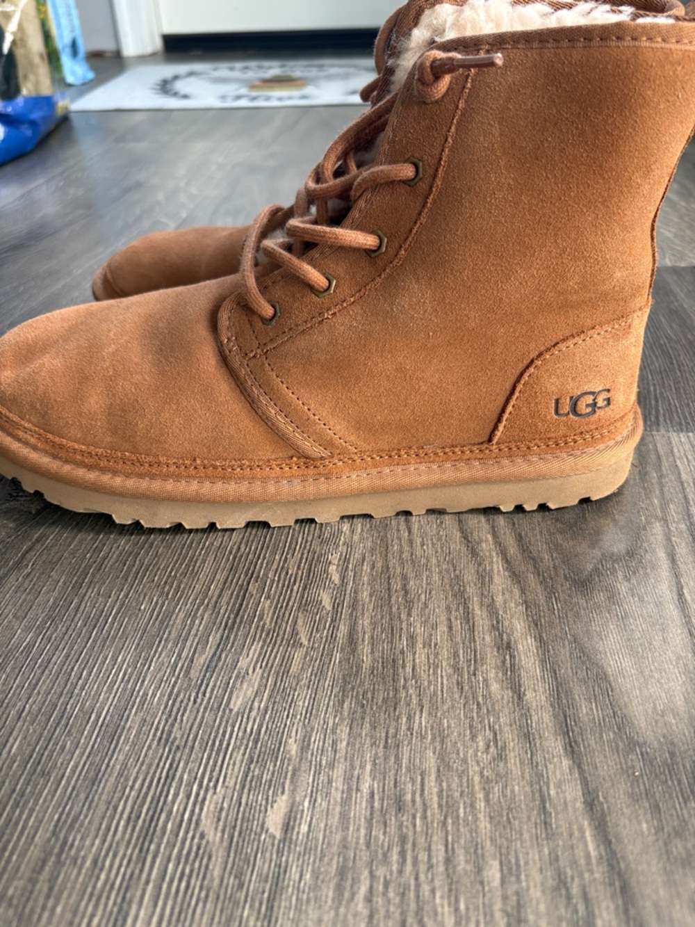 UGG Chestnut Suede Lace-Up Ankle Boots - Picture 2 of 5